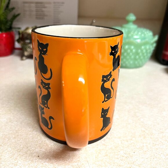 Halloween Cat Coffee Mug Orange Black Feline Spooky Ceramic Large Home Decor Big - Picture 4 of 7